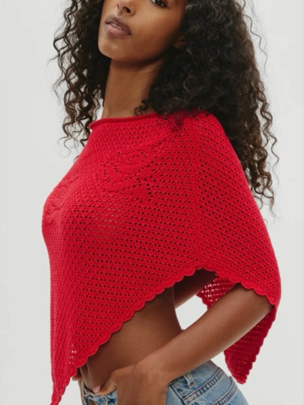 NWT Frankie’s bikinis Sophie crochet knit poncho in red rose